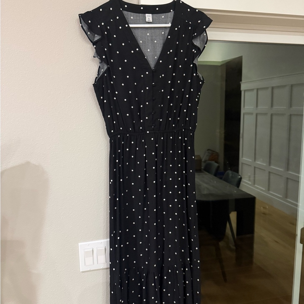 Old Navy Black Midi Polka Dot Dress sz M Tall